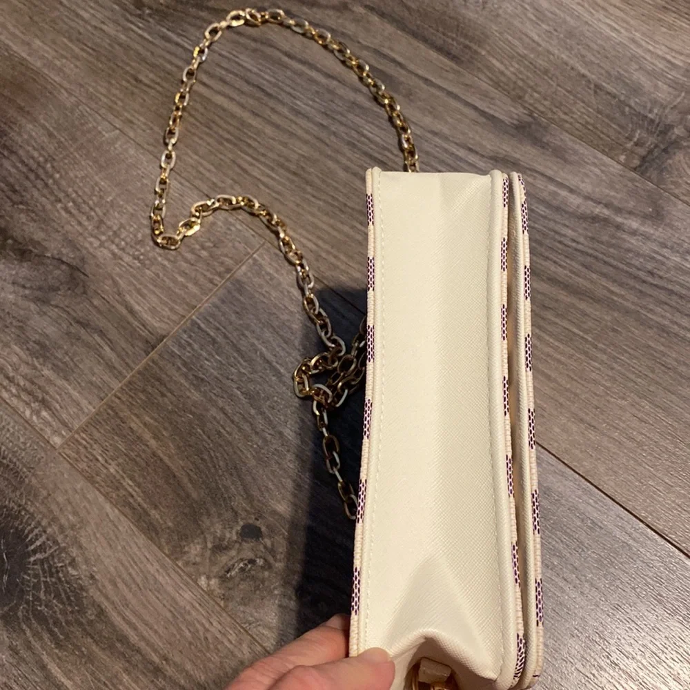 Cream and Purple Crossbody Bag with Luxurious Accents - Picture 5 of 5